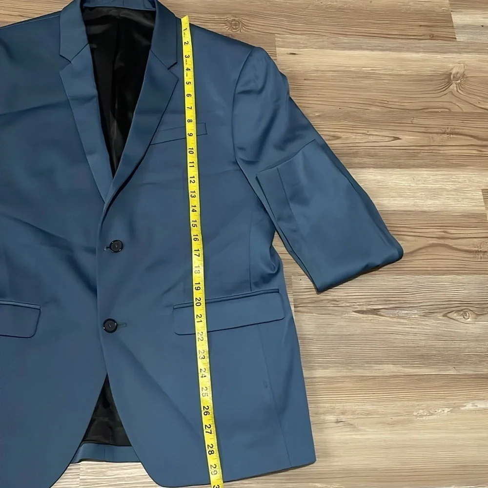 Zara men’s Blazer Suit jacket Sport coat Steel Blue Size 44 Stretch 2 Button